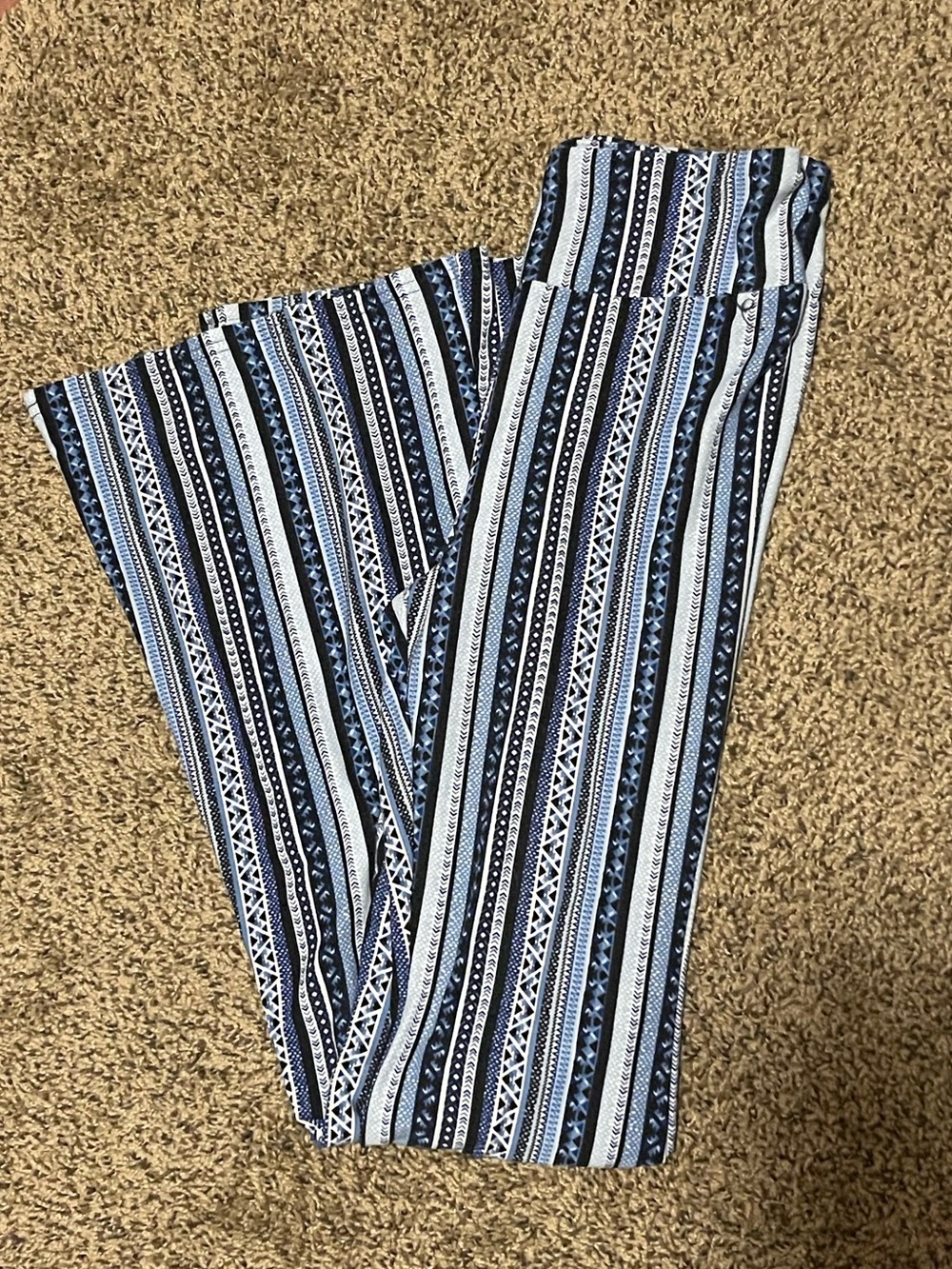 No Boundaries Blue and White Geometric Stripe Pants
